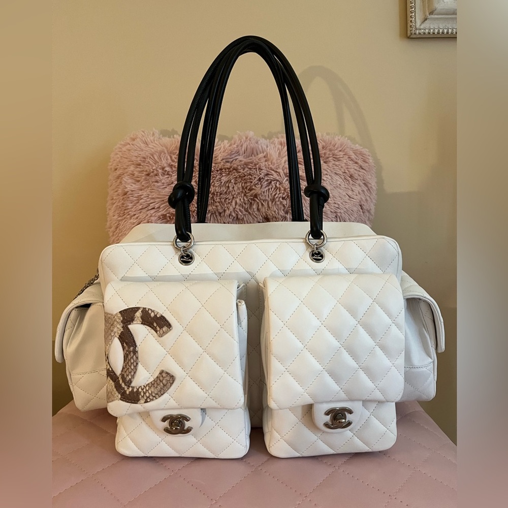 CHANEL NWT White Leather Python CC Cambon Reporter Shoulder Bag 🖤